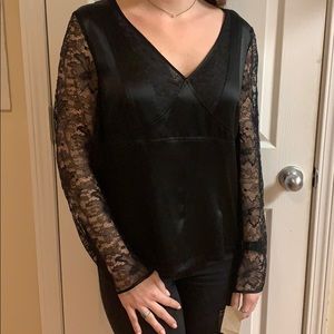 NWT VINTAGE LAFAYETTE 148 silk & lace blouse